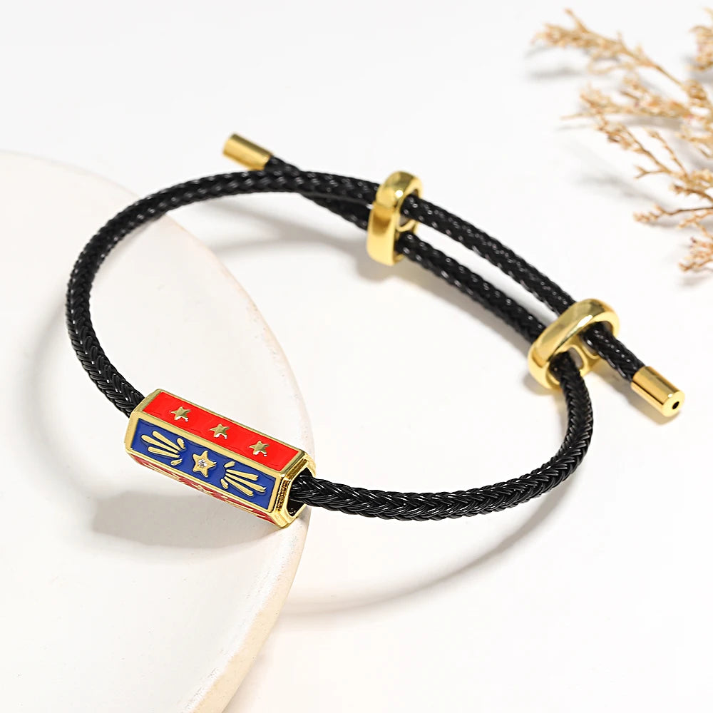 Trendy Red Thread String Bracelets Stainless Steel Gold