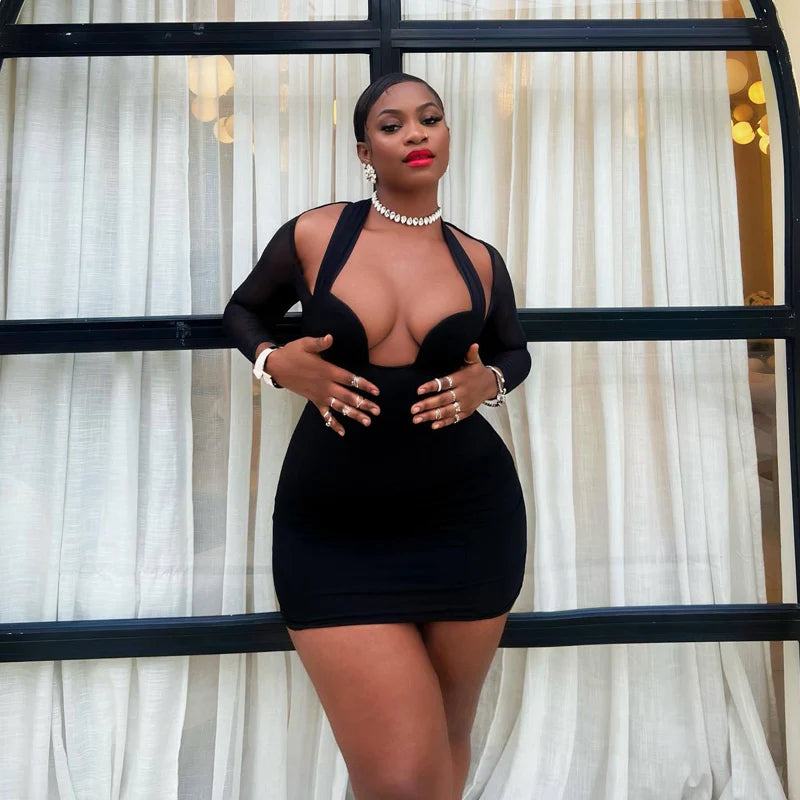 Miniabito a maniche lunghe in rete