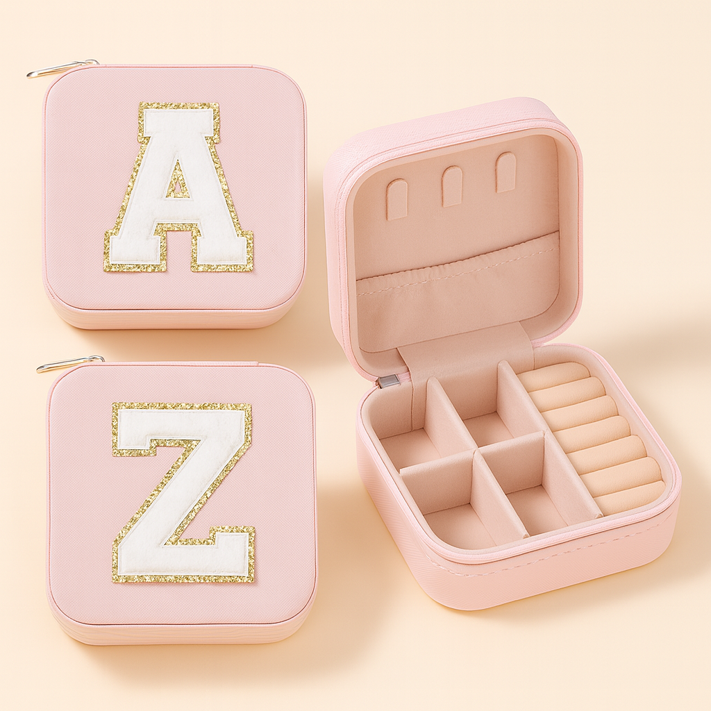 Custom Letter Jewelry Travel Case – Pink Varsity Collection