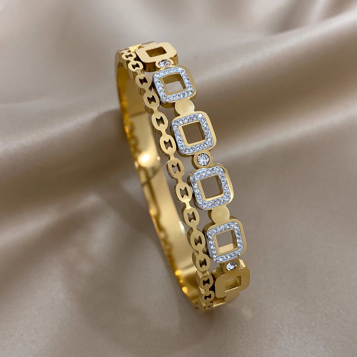Stainless Steel Cuff Couple Bracelet Gold Silver Color