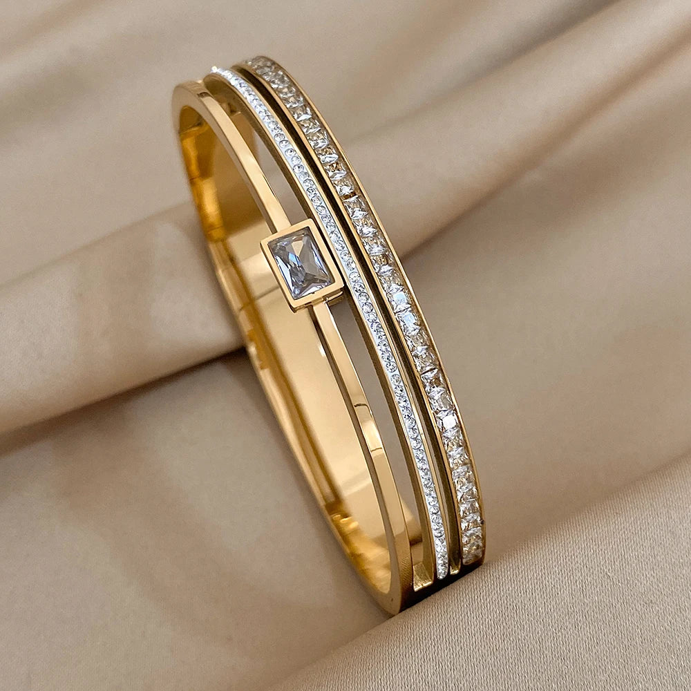 Stainless Steel Cuff Couple Bracelet Gold Silver Color