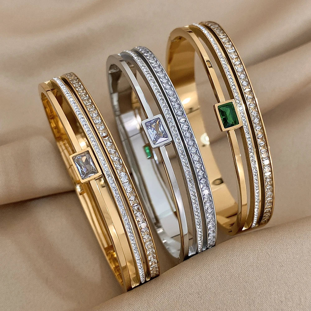 Pulseira de casal com punho de aço inoxidável cor ouro prata