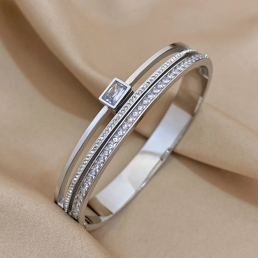 Stainless Steel Cuff Couple Bracelet Gold Silver Color