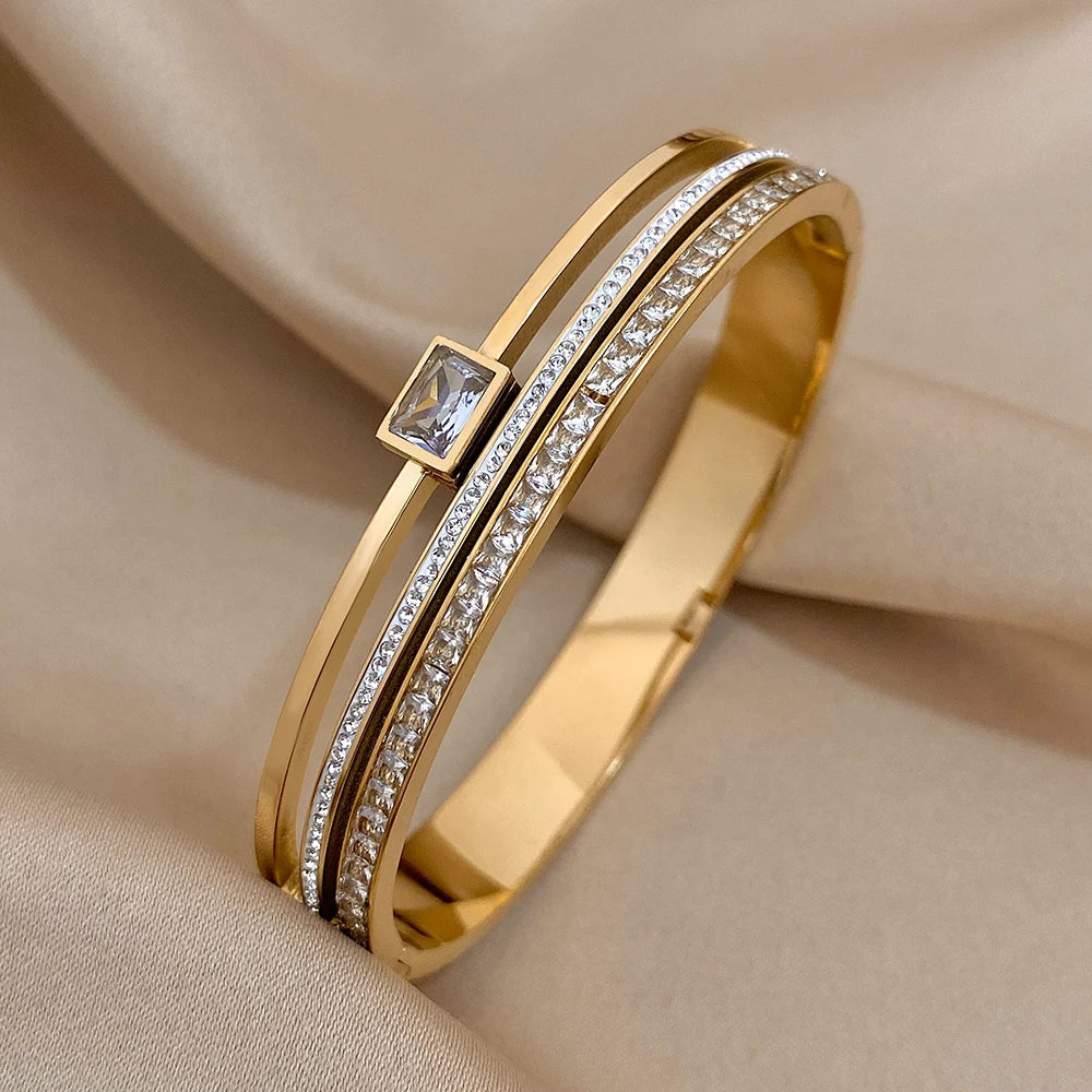 Pulseira de casal com punho de aço inoxidável cor ouro prata