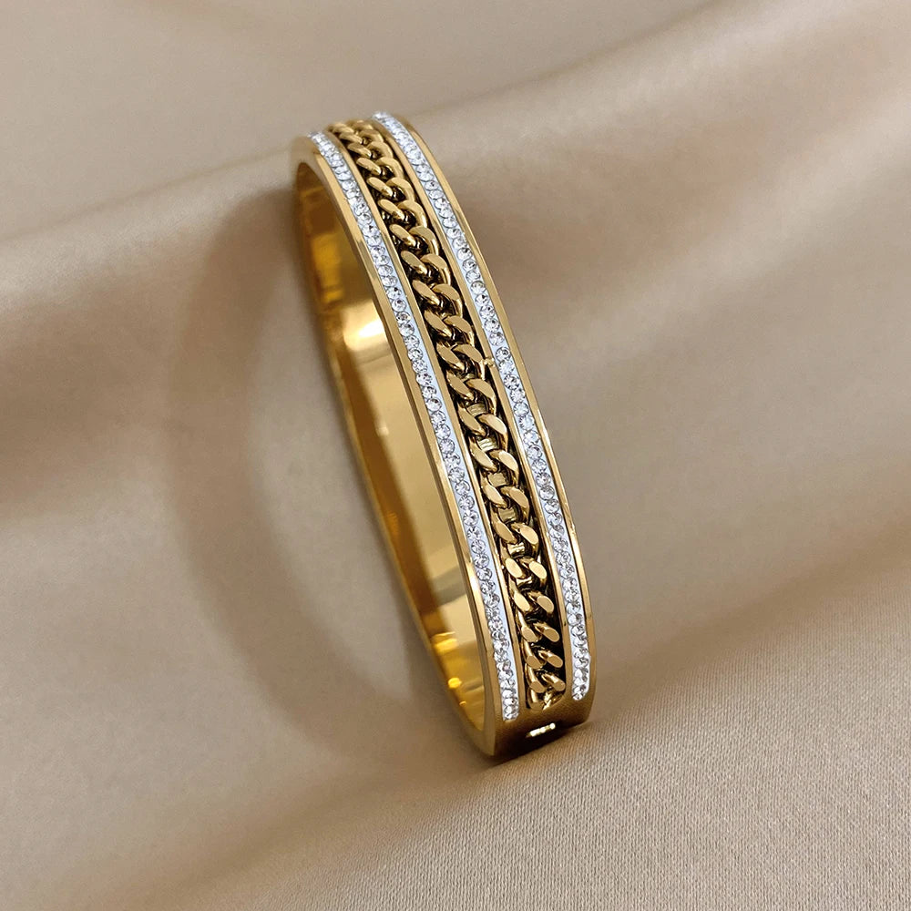 Stainless Steel Cuff Couple Bracelet Gold Silver Color