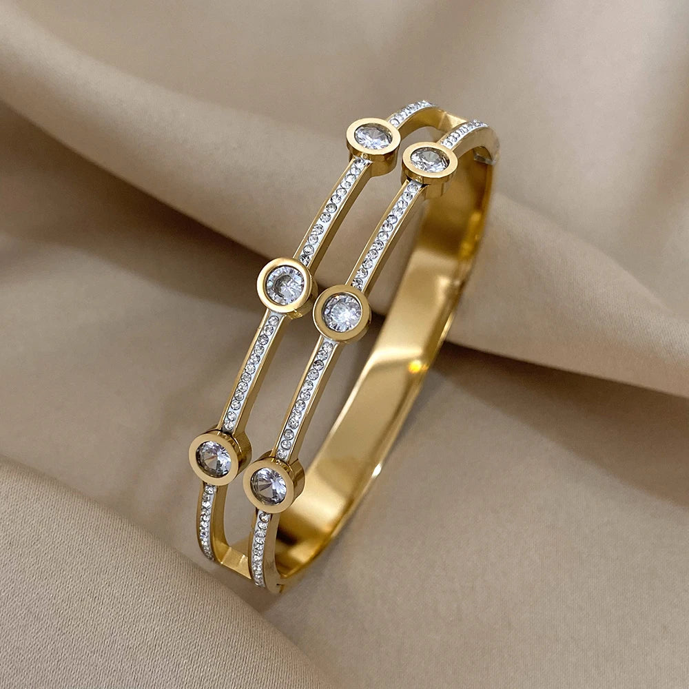 Stainless Steel Cuff Couple Bracelet Gold Silver Color