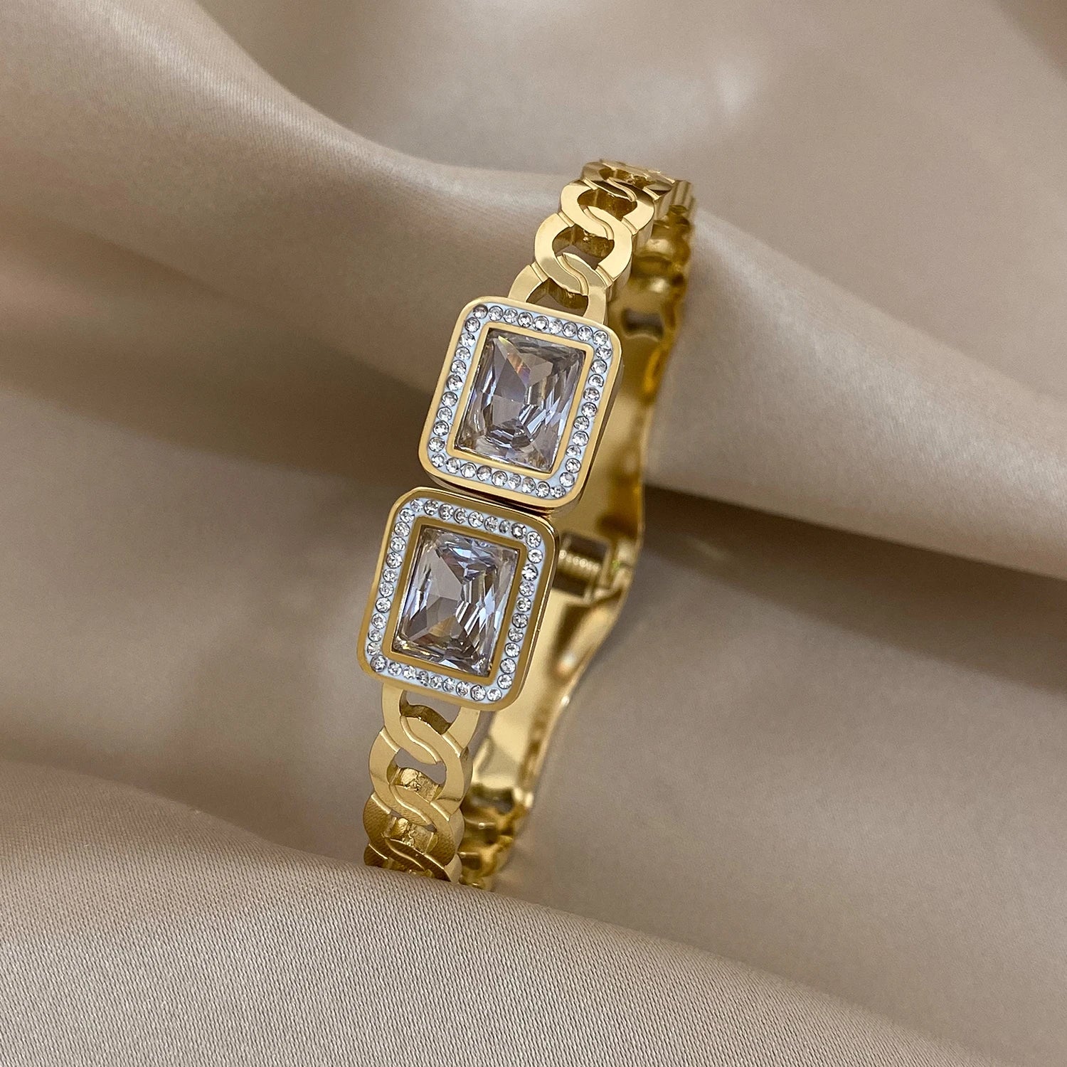 Stainless Steel Cuff Couple Bracelet Gold Silver Color