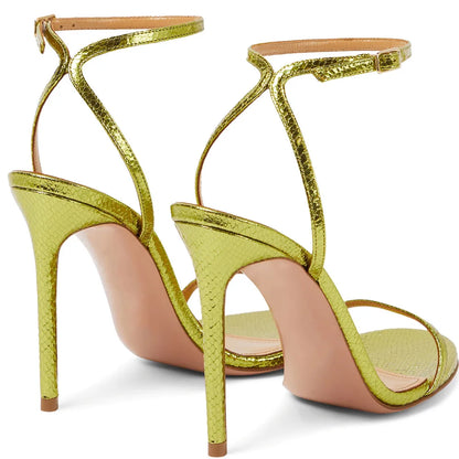 Metallic Stiletto Sandals in Violet & Gold Green