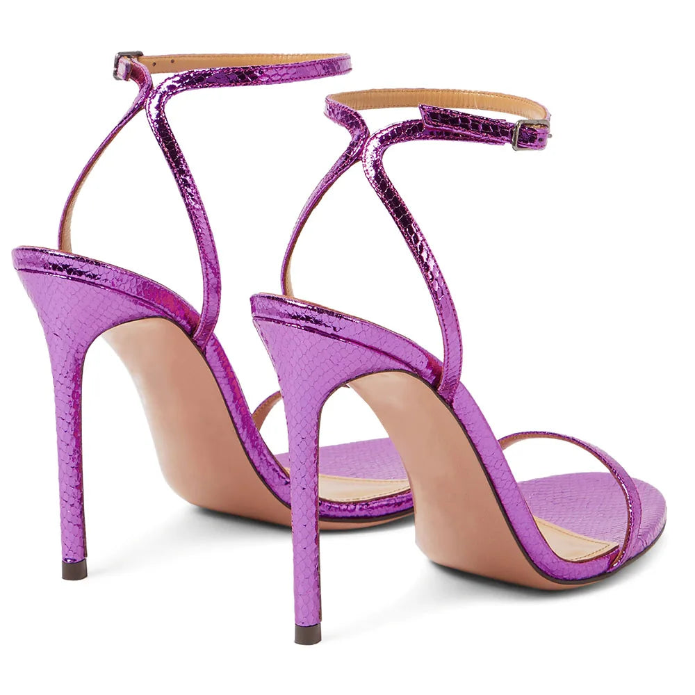 Metallic Stiletto Sandals in Violet & Gold Green