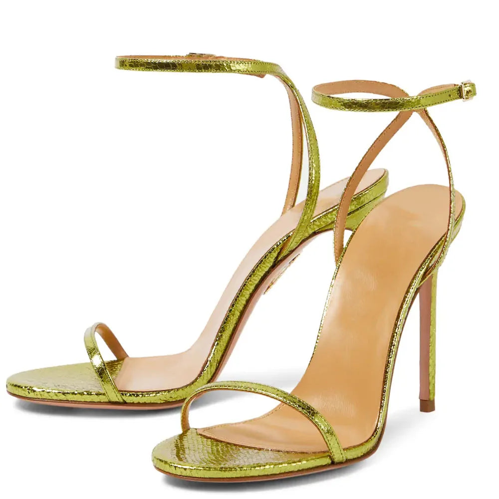 Metallic Stiletto Sandals in Violet & Gold Green