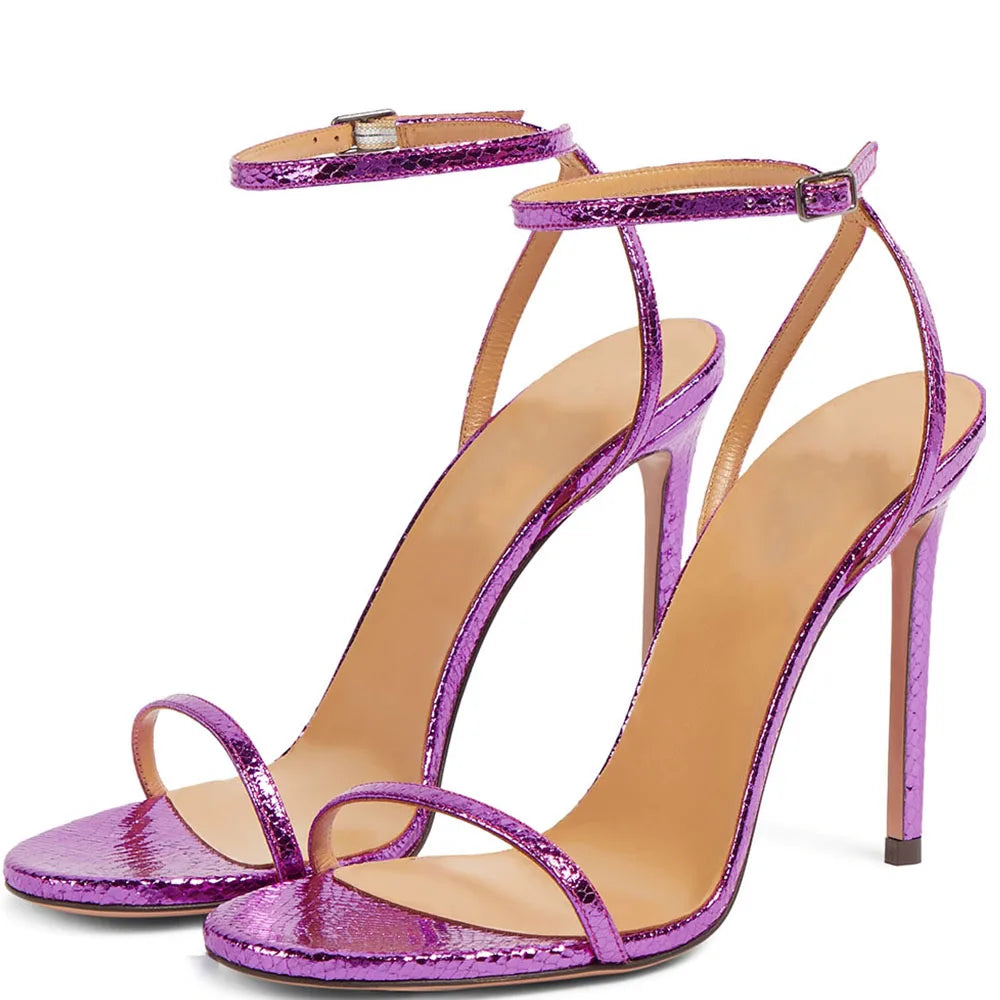 Metallic Stiletto Sandals in Violet & Gold Green