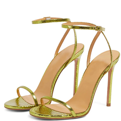 Metallic Stiletto Sandals in Violet & Gold Green