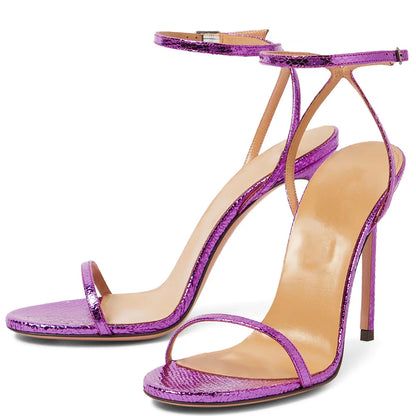 Metallic Stiletto Sandals in Violet & Gold Green