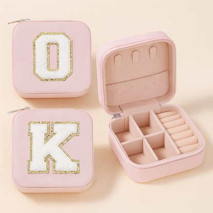 Custom Letter Jewelry Travel Case – Pink Varsity Collection