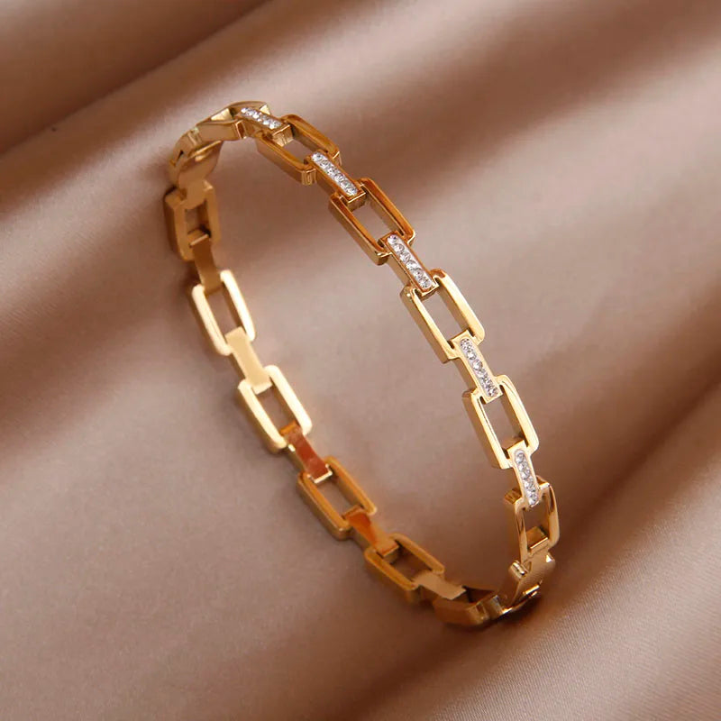Stainless Steel Full Crystal Letter Charm Bracelet