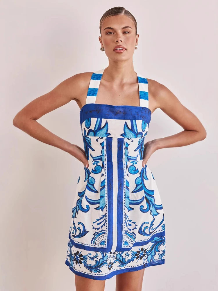 Printed Bohemian Colorblock Mini Dress