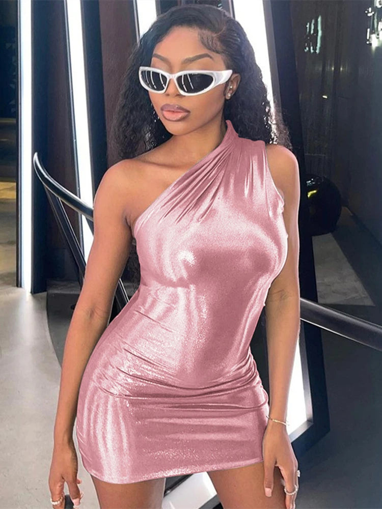 One Shoulder Bodycon Mini Foil Dress