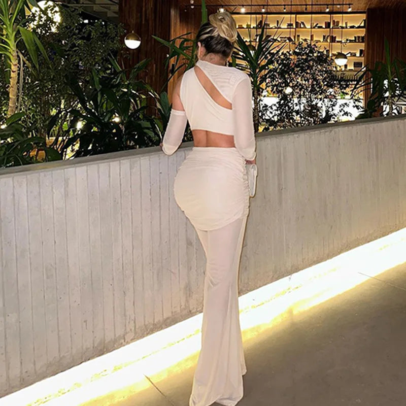 Pantalone a vita alta con top corto in rete, set di due pezzi