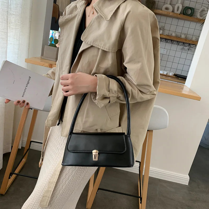 Vintage Shoulder Bag – Solid Color Handbag
