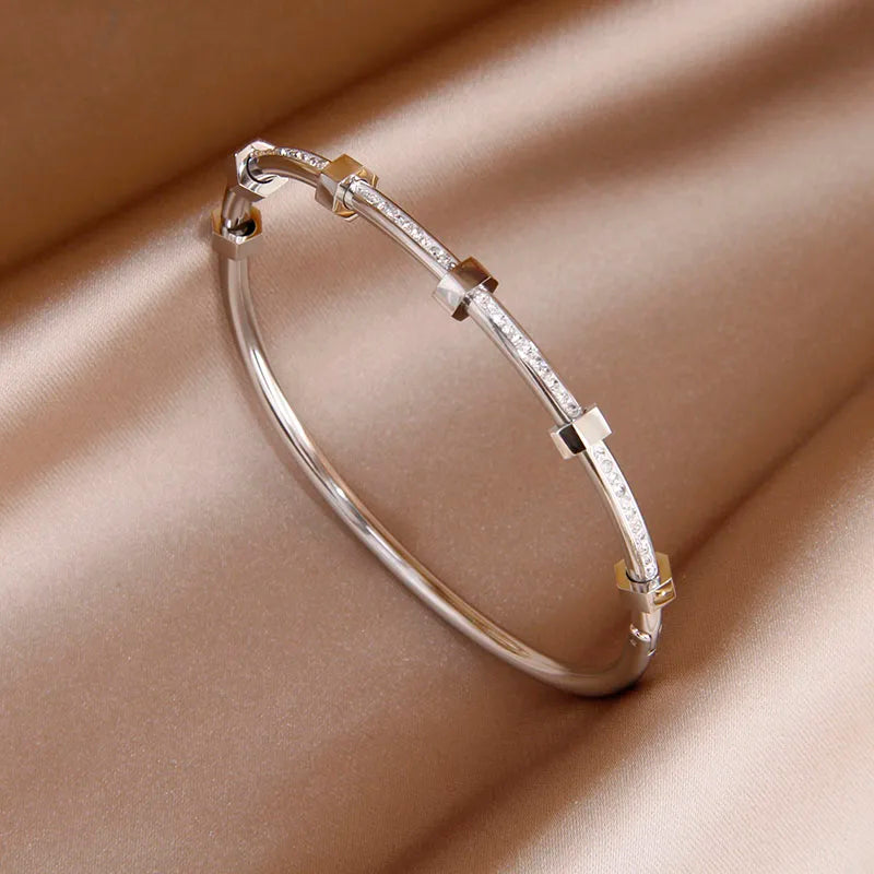 Stainless Steel Full Crystal Letter Charm Bracelet