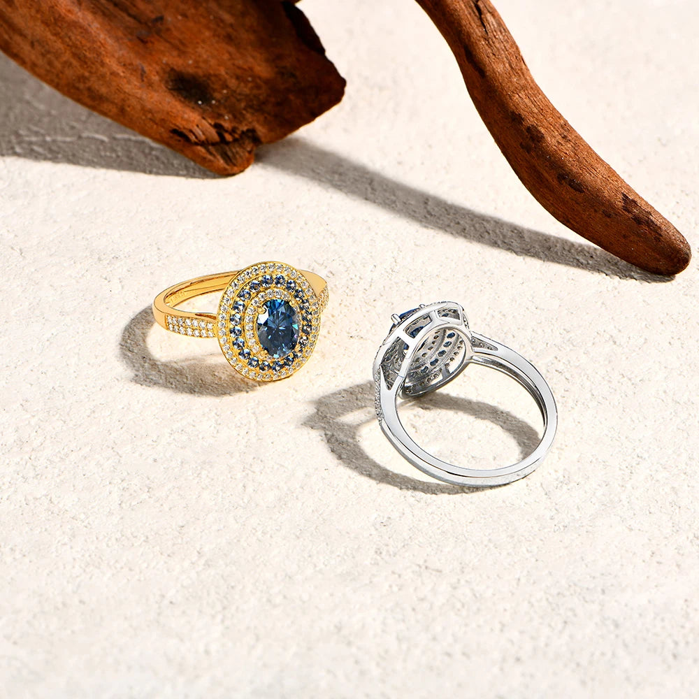 1CT Oval Blue Moissanite Ring – Sterling Silver