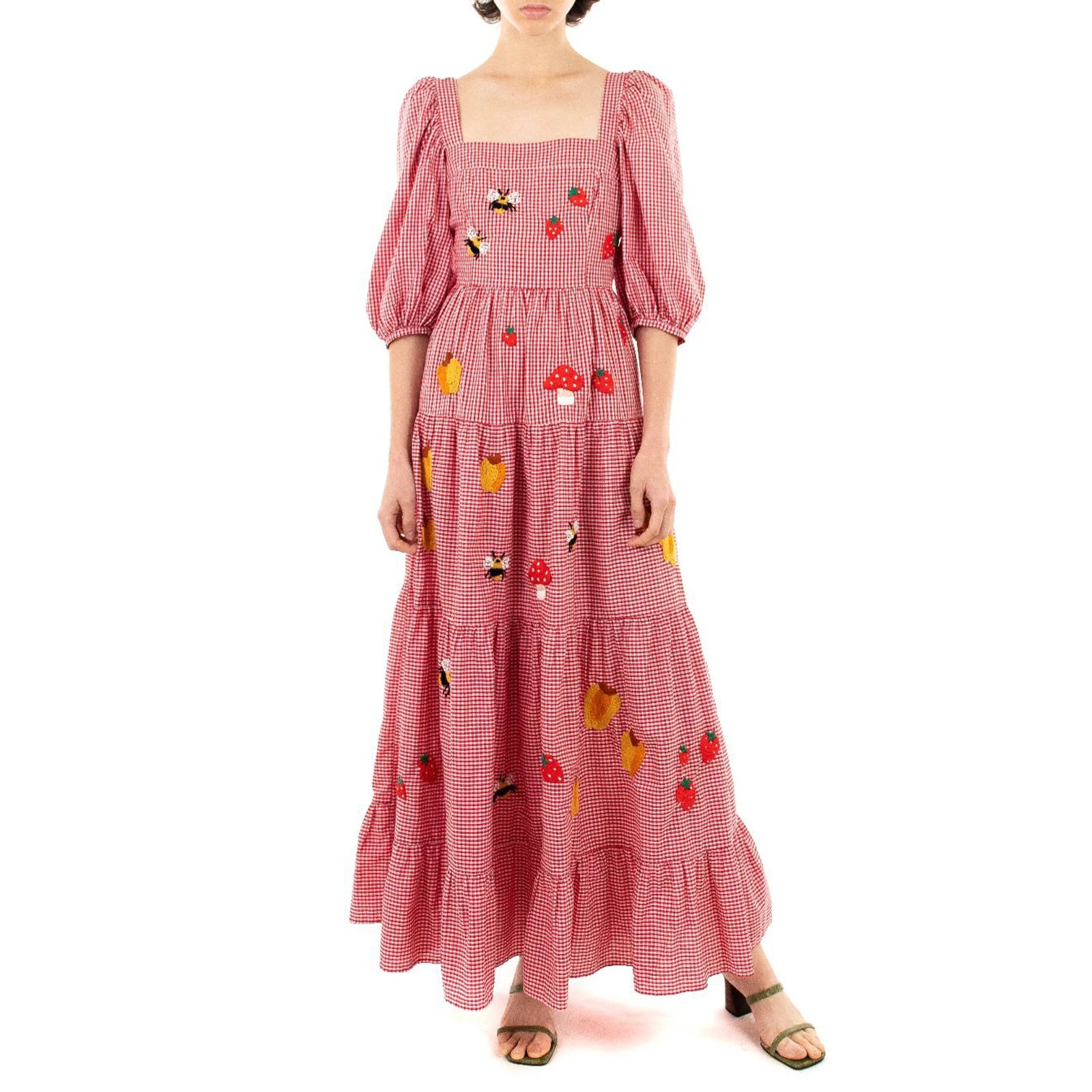 Embroidered Square-Neck Maxi Sundress