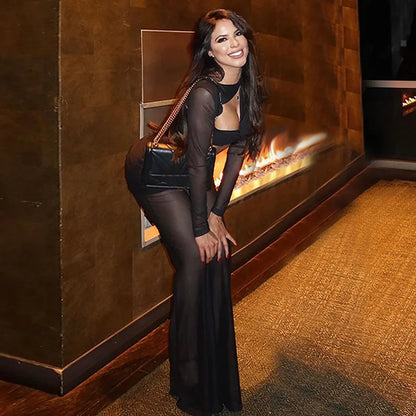 Zweiteiliges Set aus Mesh-Crop-Top und Hose mit hoher Taille