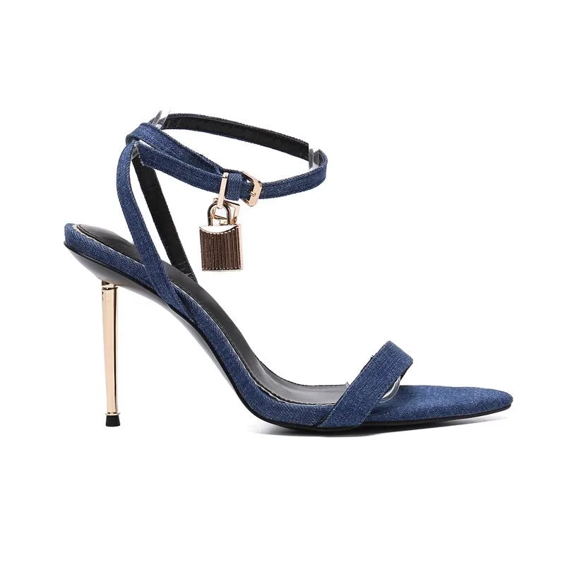 Gold Metal Stiletto with Ankle Lock Buckle