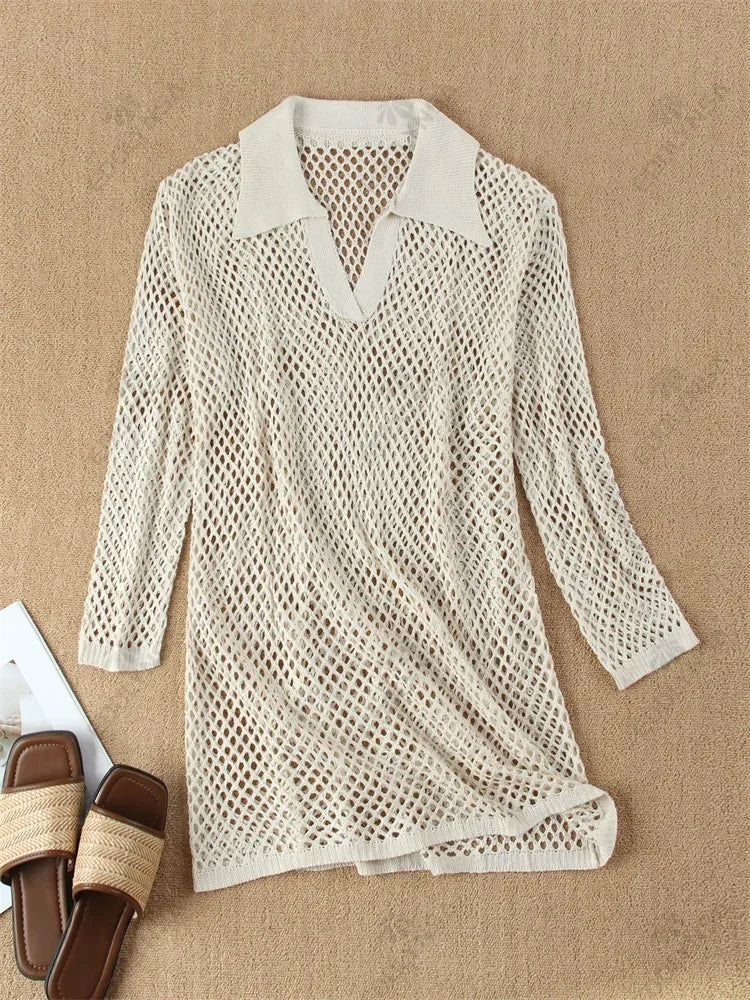 Beach Knit Mini Dress Long Sleeve Swimsuit Cover