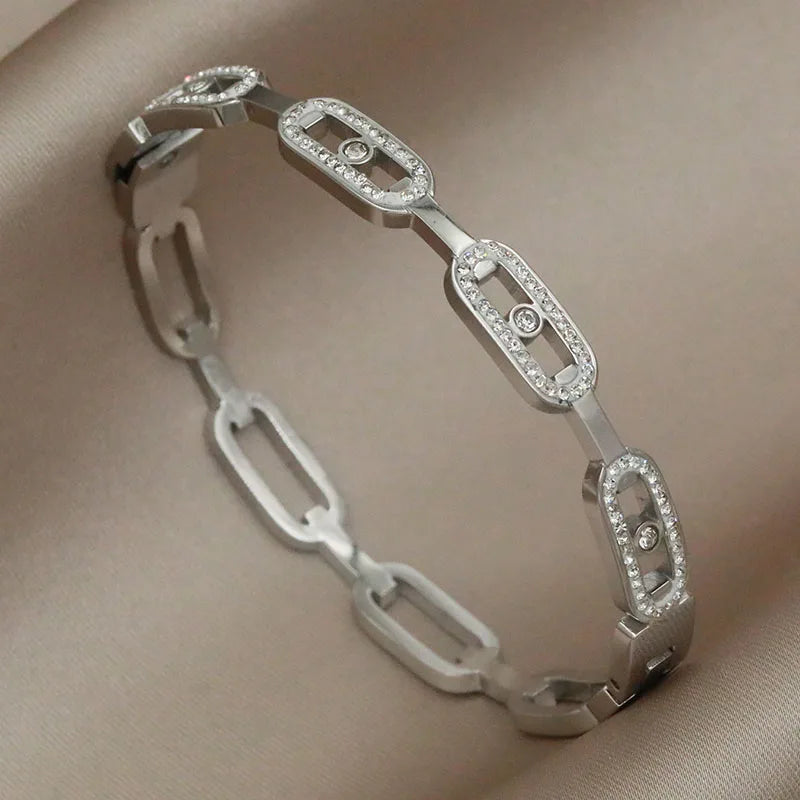 Stainless Steel Full Crystal Letter Charm Bracelet