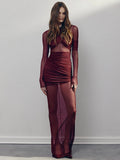 Robe longue froncée en maille pour femme