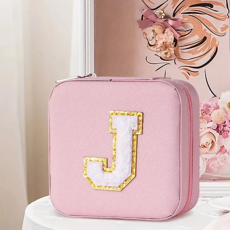 Custom Letter Jewelry Travel Case – Pink Varsity Collection