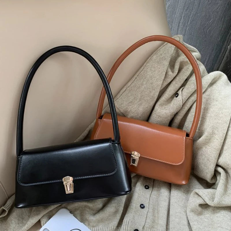 Vintage Shoulder Bag – Solid Color Handbag