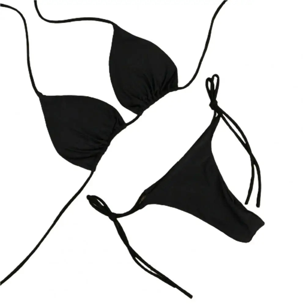 Conjunto de 2 piezas Bikini Color sólido Correa con cuello halter