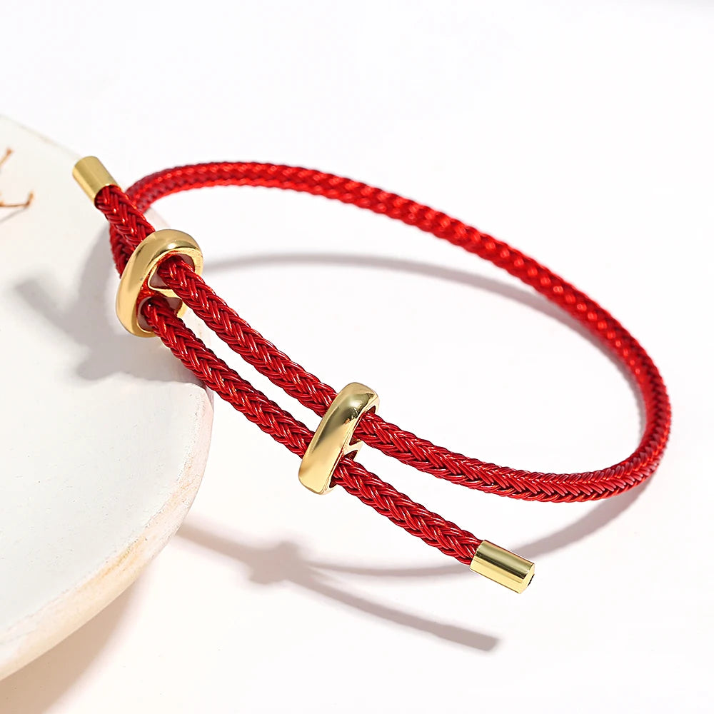 Trendy Red Thread String Bracelets Stainless Steel Gold