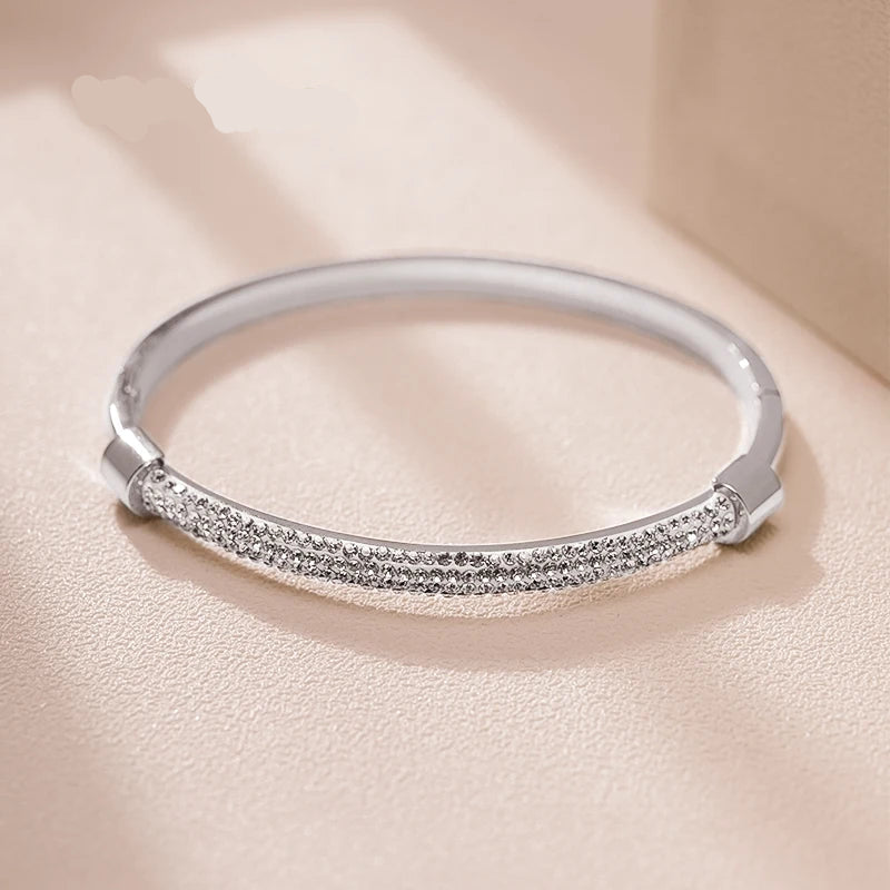 Cubic Zirconia Cuff Bangles Trendy Titanium Bracelet Jewelry