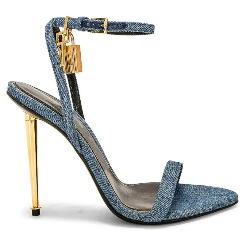 Gold Metal Stiletto with Ankle Lock Buckle