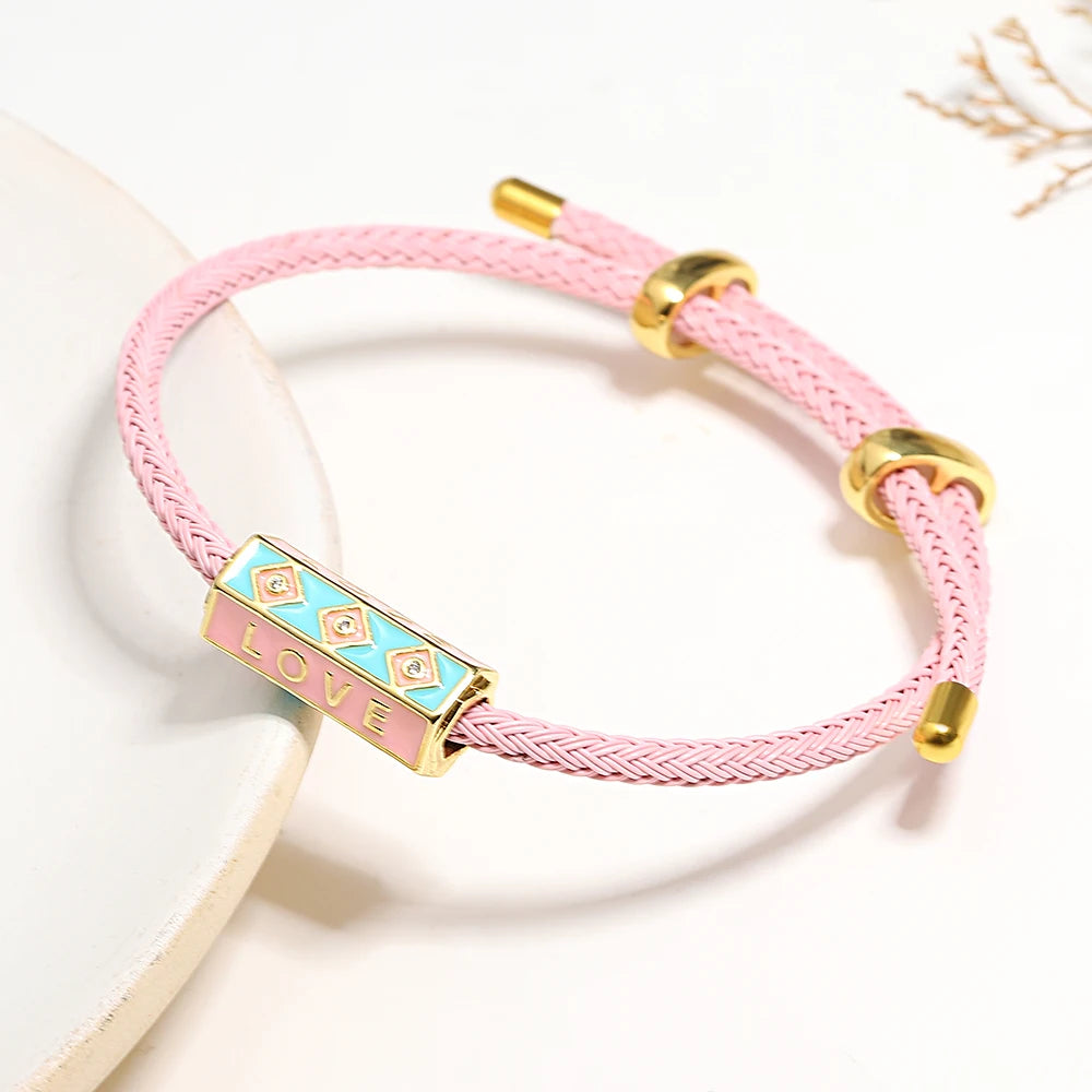 Trendy Red Thread String Bracelets Stainless Steel Gold