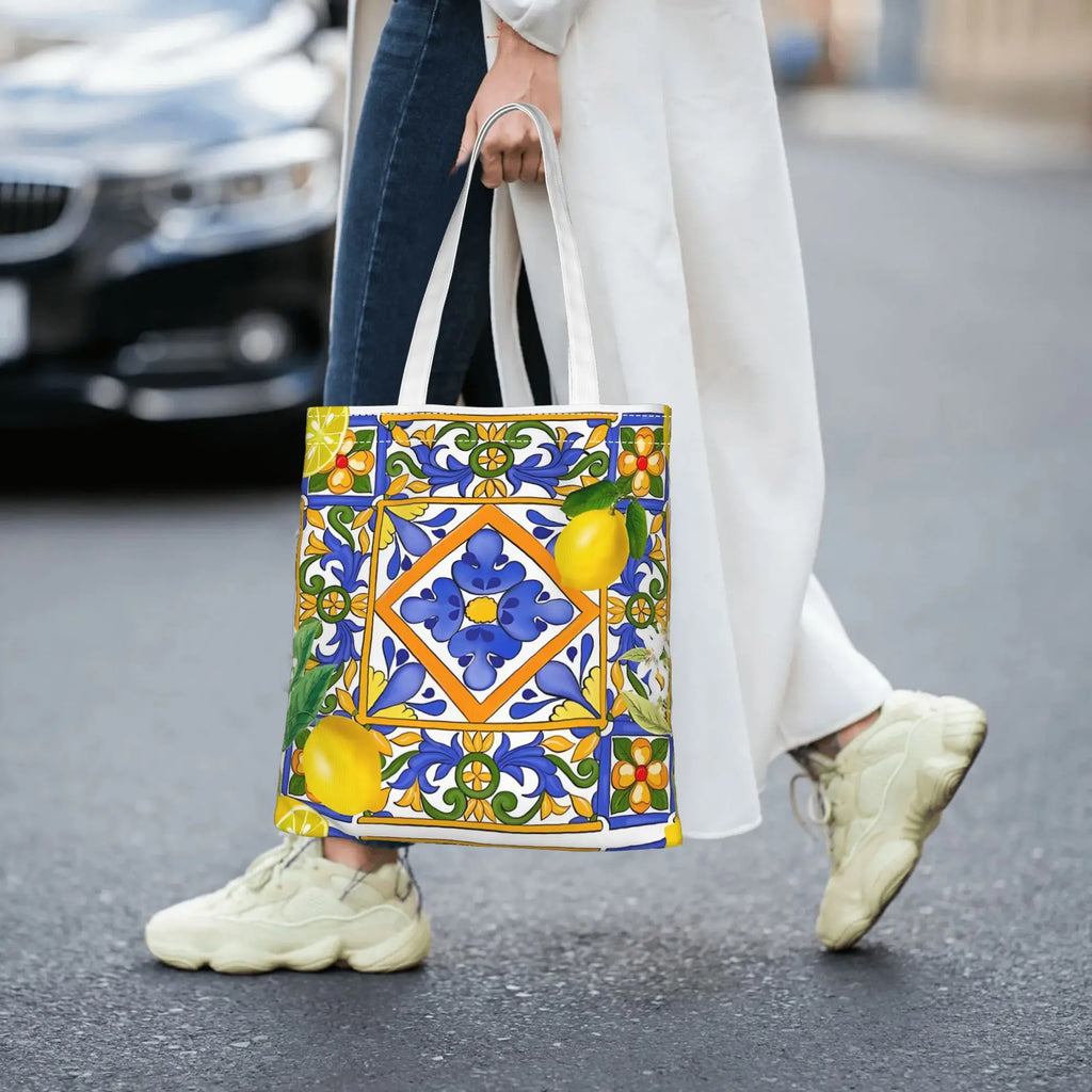 Sicilian Tile Lemon Print Tote Bag