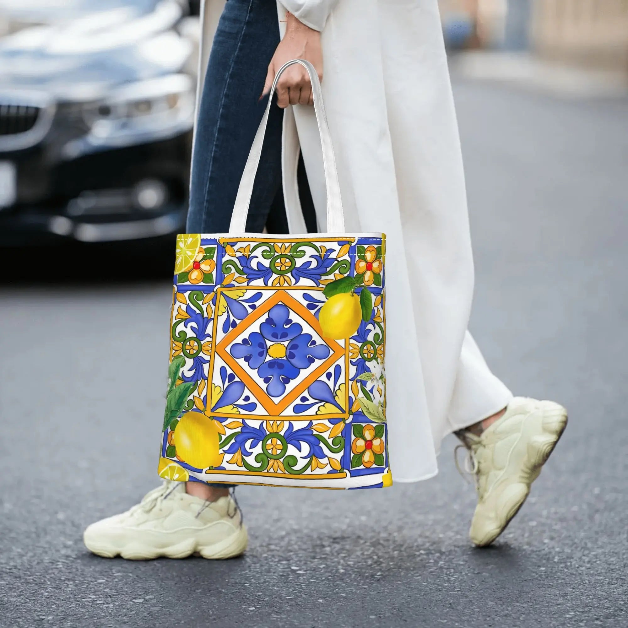 Sicilian Tile Lemon Print Tote Bag