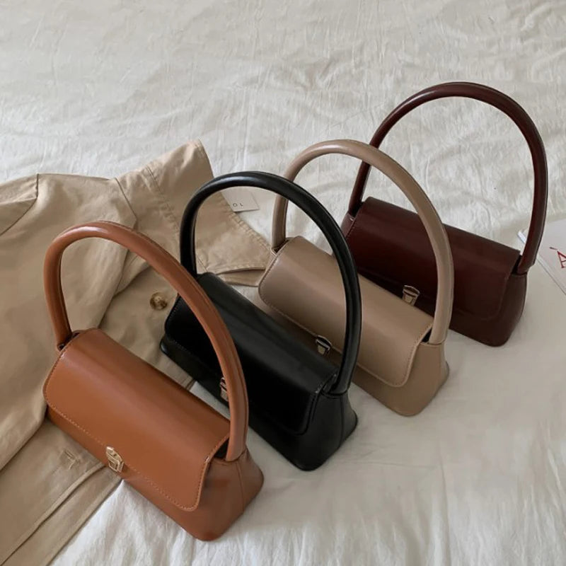 Vintage Shoulder Bag – Solid Color Handbag