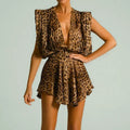 Deep V-neck Leopard Print Mini Dress