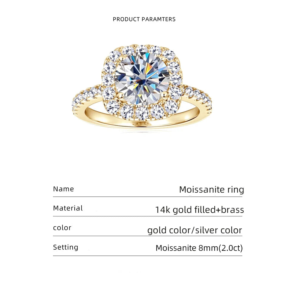 2CT Halo Moissanite Ring – 14K Gold Filled