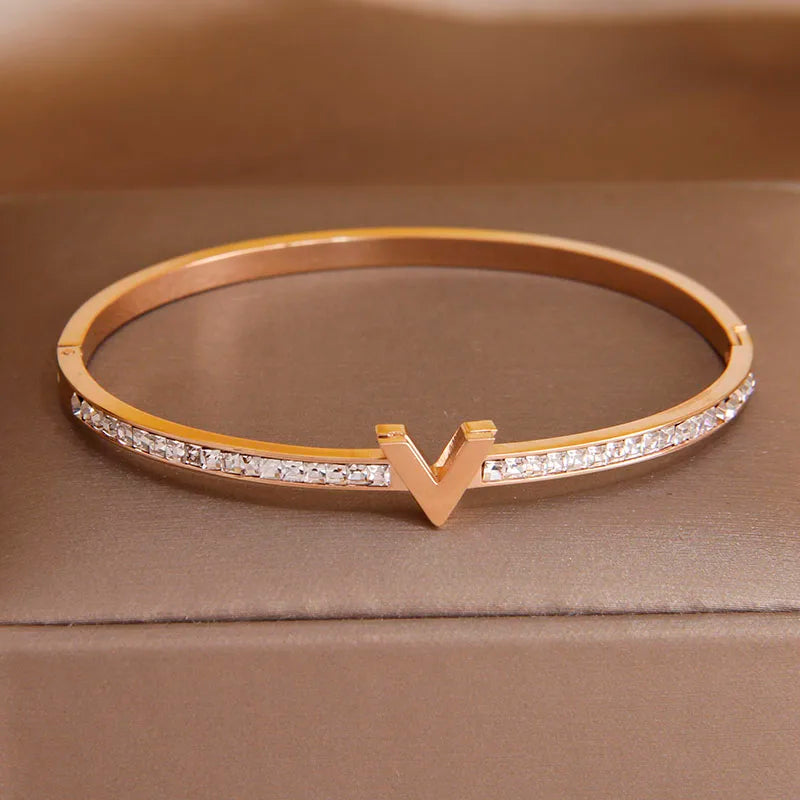 Stainless Steel Full Crystal Letter Charm Bracelet