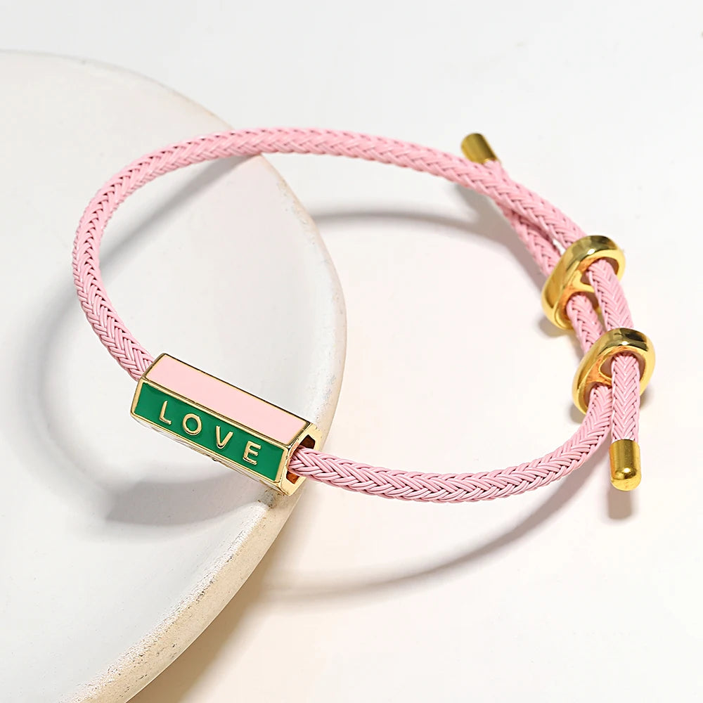 Trendy Red Thread String Bracelets Stainless Steel Gold