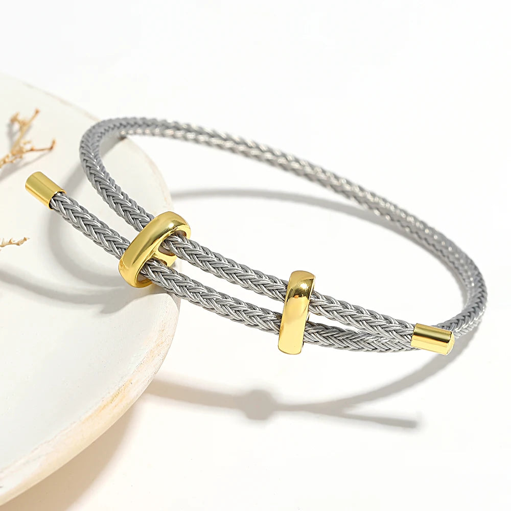 Trendy Red Thread String Bracelets Stainless Steel Gold