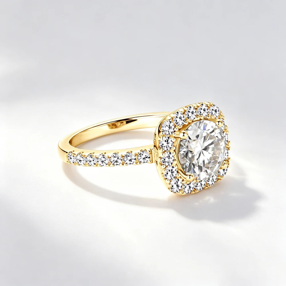 2CT Halo Moissanite Ring – 14K Gold Filled