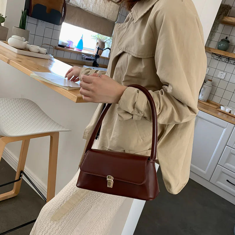 Vintage Shoulder Bag – Solid Color Handbag