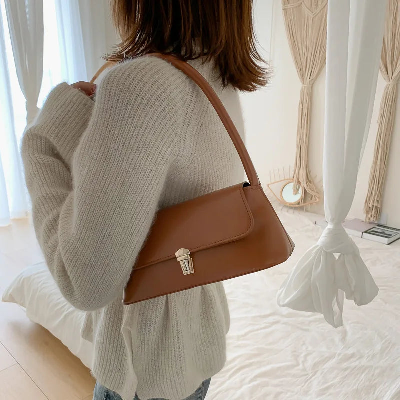Vintage Shoulder Bag – Solid Color Handbag