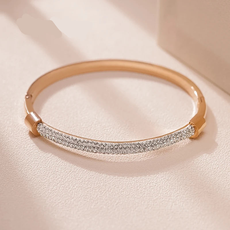 Cubic Zirconia Cuff Bangles Trendy Titanium Bracelet Jewelry